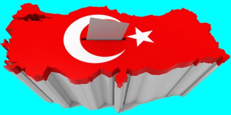 Turkey Map Ballot Box with Turkish Flag. Isolated on white background.