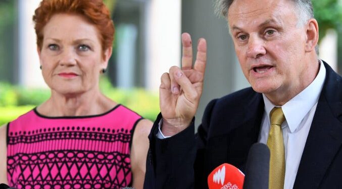 National Pauline Hanson's One Nation party leader Pauline Hanson (left) and One Nation candidate and state leader for NSW Mark Latham speak to the media in Sydney, Wednesday, November 7, 2018. Mark Latham is joining forces with Pauline Hanson's One Nation to chase a seat in the NSW parliament. Mr Latham, who is running as an upper house candidate, will also lead the minor party in NSW. (AAP Image/Joel Carrett) NO ARCHIVING