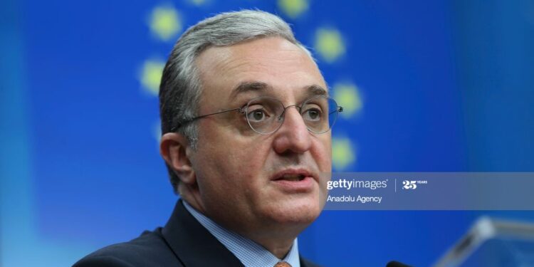 BRUSSELS, BELGIUM - JUNE 13: Minister of Foreign Affairs of Armenia Zohrab Mnatsakanyan makes a speech during a press conference with High Representative of the European Union for Foreign Affairs and Security Policy Federica Mogherini (not seen) following the European Union (EU)-Armenia Partnership Council meeting in Brussels, Belgium on June 13, 2019. (Photo by Dursun Aydemir/Anadolu Agency/Getty Images)