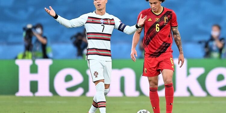 June 27, 2021, Seville, Espagne: Sevilla, Spain - June 27 :  Cristiano Ronaldo forward of Portugal & Axel Witsel midfielder of Belgium during the 16th UEFA Euro 2020 Championship Round of 16 match between Belgium and Portugal on June 27, 2021 in Sevilla, Spain, 27/06/2021 (Credit Image: © Panoramic via ZUMA Press)